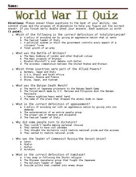 World War Two Questions
