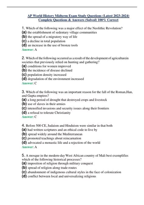 Download World History Midterm Review With Answer Key 