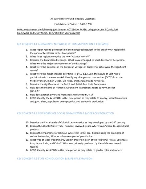 Read Online World History Unit 4 Study Guide Answers 
