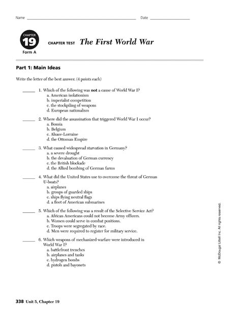 Download World War 1 Test Questions And Answers 