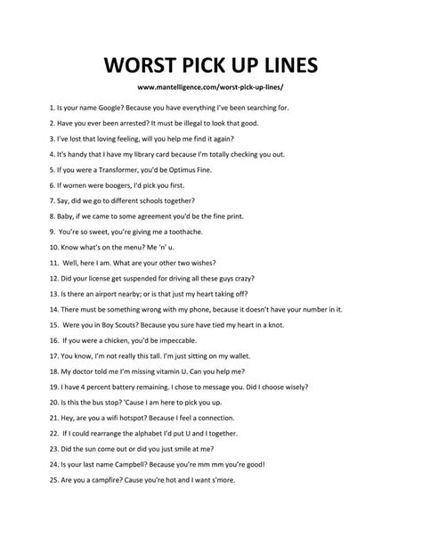 Worst Pick Up Lines