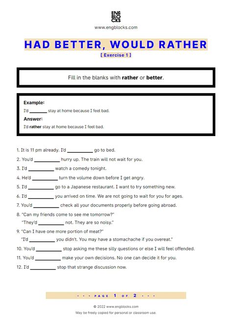 Would Rather Exercise 1 Worksheet English Grammar Engblocks Would You Rather Worksheet - Would You Rather Worksheet
