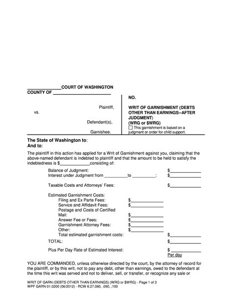 Download Writ Of Garnishment In Aid Of Writ Of Attachment Co Courts 