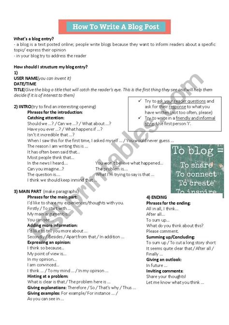 Write A Blog Post Worksheet Live Worksheets Blog Post Worksheet - Blog Post Worksheet