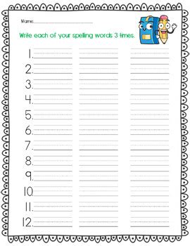 Write Each Spelling Word Neatly 5 Times 2 3 4 5 6