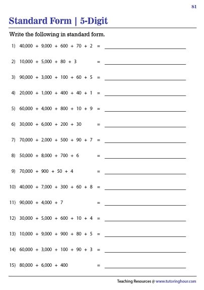 Writing 5 Digit Numbers In Standard Form Worksheets Standard Form 5th Grade - Standard Form 5th Grade