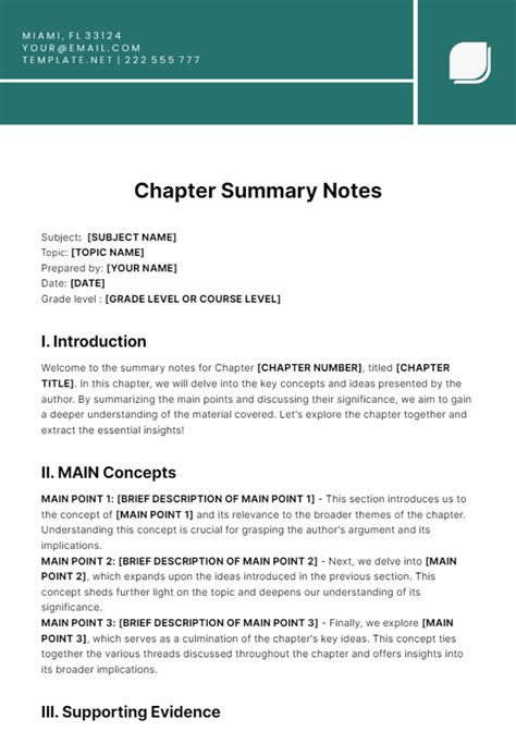 writing a chapter summary examples middle school