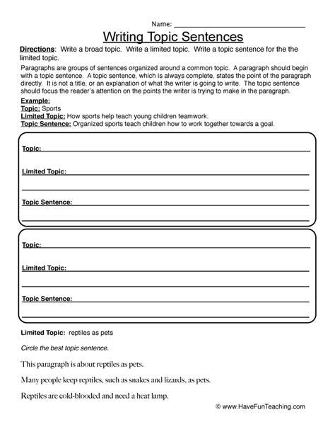 Writing A Topic Sentence Worksheet Topic Sentence Practice Worksheet - Topic Sentence Practice Worksheet