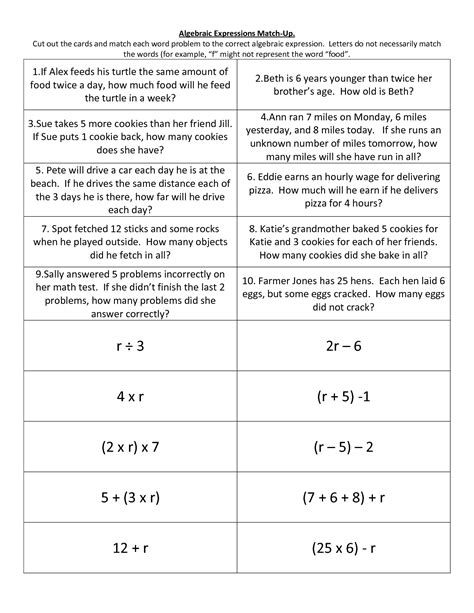 Writing Algebraic Equations From Word Problems Worksheets Writing Algebraic Expressions Worksheet With Answers - Writing Algebraic Expressions Worksheet With Answers