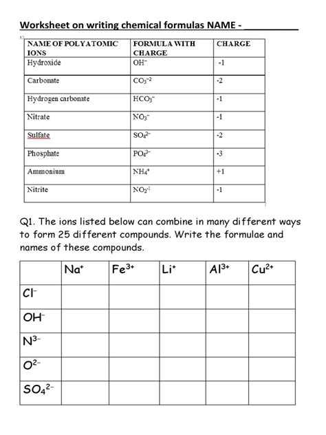 Writing Chemical Formulas Worksheets Teaching Resources Writing Chemical Formulas Worksheet With Answers - Writing Chemical Formulas Worksheet With Answers