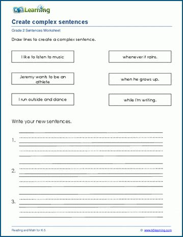 Writing Complex Sentences Worksheets K5 Learning The Complex Sentence Worksheet - The Complex Sentence Worksheet