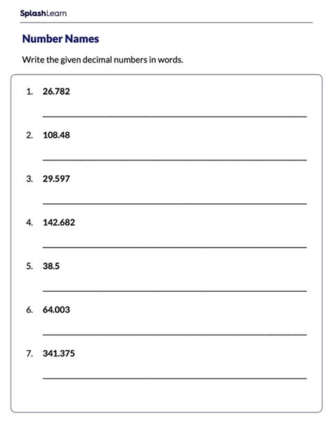 Writing Decimal Number Names Math Worksheets Splashlearn Naming Decimals Worksheet - Naming Decimals Worksheet