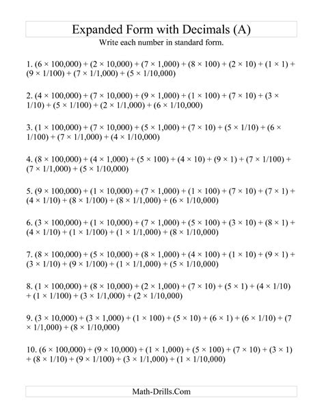 Writing Decimals In Expanded Form Worksheets Writing Decimals - Writing Decimals