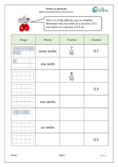 Writing Decimals With Tenths Worksheet Common Core Math Reading And Writing Decimals Worksheet - Reading And Writing Decimals Worksheet