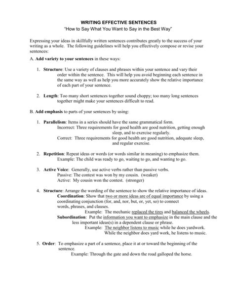 writing effective sentences exercise answers