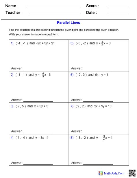 Writing Equations Of Parallel Lines Worksheet   Standard Form Parallel Lines - Writing Equations Of Parallel Lines Worksheet