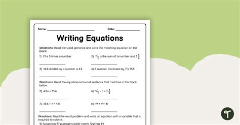 Writing Equations Worksheet Teach Starter Writing Equations Practice - Writing Equations Practice