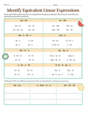 Writing Equivalent Linear Expressions Worksheet Education Com Writing Equivalent Expressions Worksheet - Writing Equivalent Expressions Worksheet