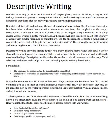 Writing Exercise Description Jess Stork Writer Descriptive Writing Exercises - Descriptive Writing Exercises