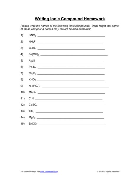 Writing Ionic Compound Homework