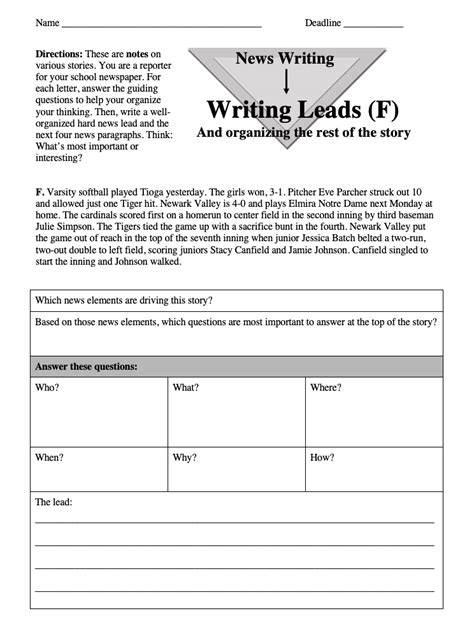 Writing Leads Worksheet Writing Leads Worksheet - Writing Leads Worksheet