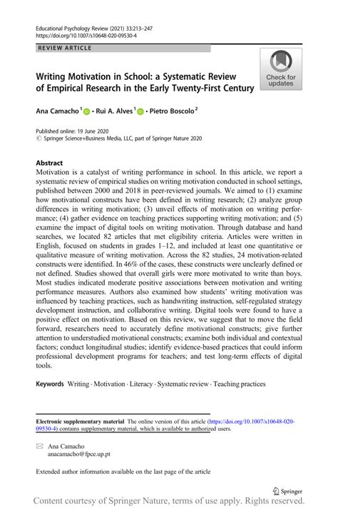 Writing Motivation In School A Systematic Review Of Elementary School Writing - Elementary School Writing