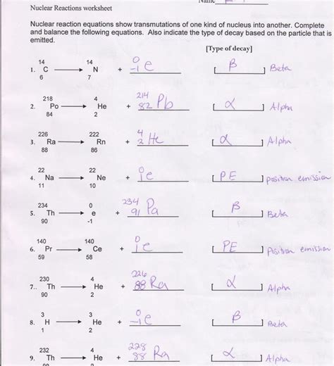 Writing Nuclear Equations Worksheet Answer Key 8211 Alpha Decay Worksheet - Alpha Decay Worksheet