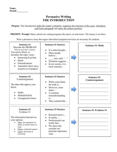 Writing Persuasive Essays Worksheets For Microbiology Term Persuasive Essay Worksheet - Persuasive Essay Worksheet