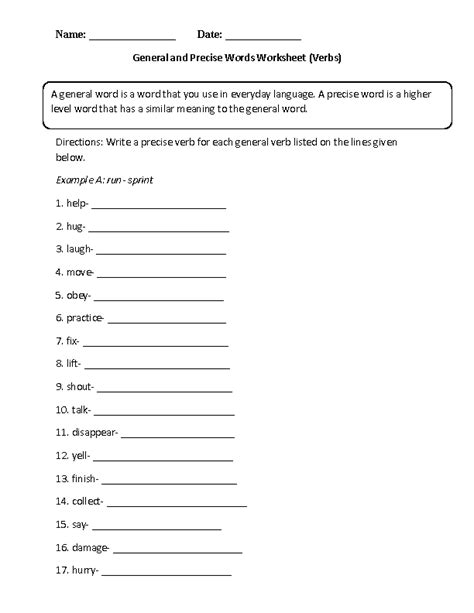 Writing Practice Worksheets Using Precise Language Worksheet - Using Precise Language Worksheet