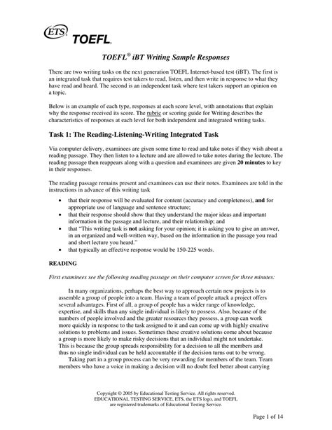 Writing Samples Toefl