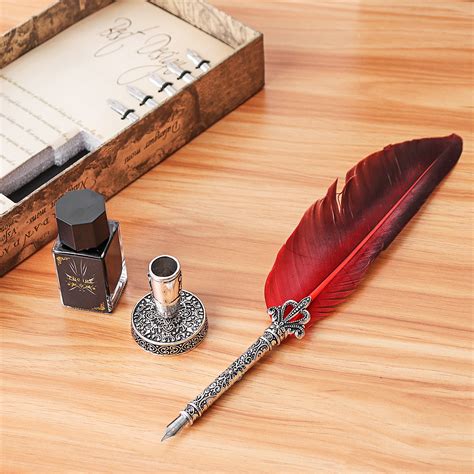 Writing Set With Gold Small Feather Pen Ferrule Writing With Feather Pen - Writing With Feather Pen
