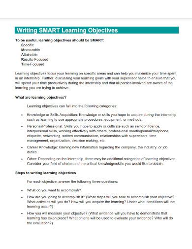 Writing Smart Learning Objectives University Of North