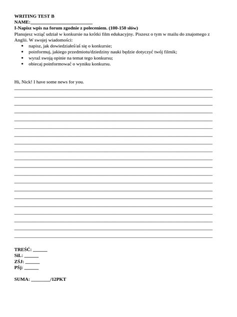 Writing Test Form
