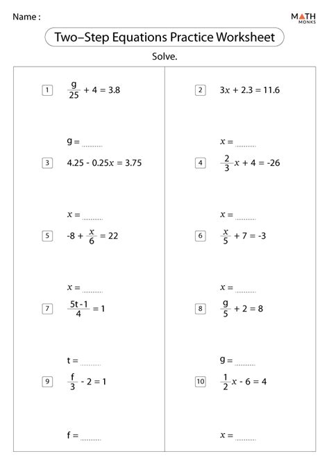 Writing Two Step Equations Worksheets Writing One Step Equations - Writing One Step Equations