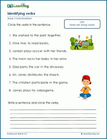 Writing Verbs Worksheets For Grade 2 K5 Learning Worksheet Verb Grade 2 - Worksheet Verb Grade 2