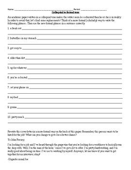 Writing With A Formal Tone Worksheet Education Com Formal Tone In Writing - Formal Tone In Writing
