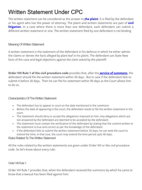 Written Statement Under Cpc