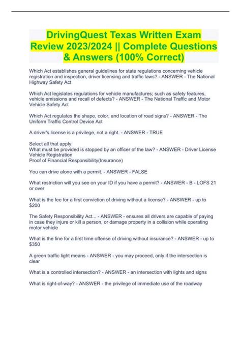 written texas driving test