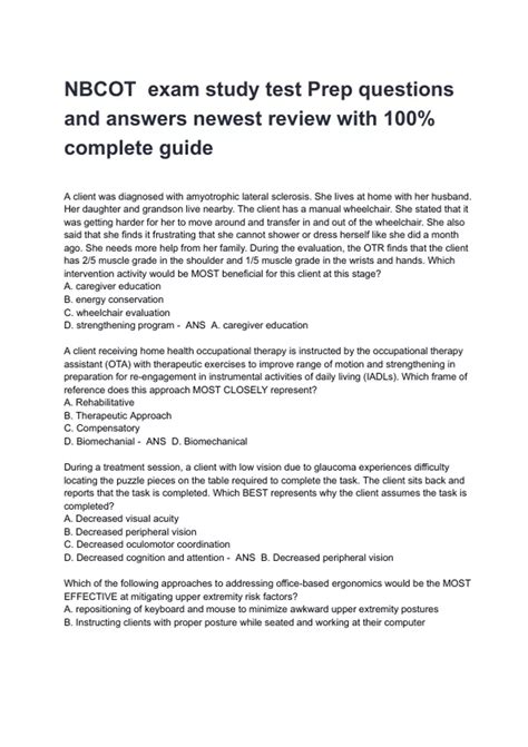 Wrong Answers On Nbcot Study Pack