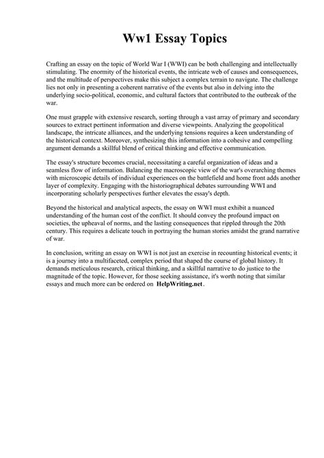 Ww1 Thesis Topics