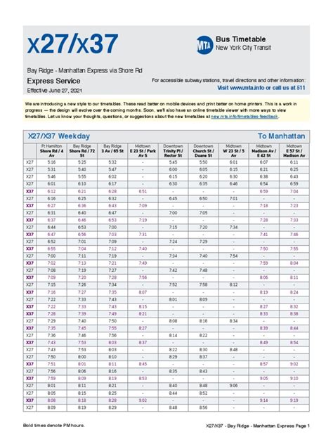 X27 Bus Schedule