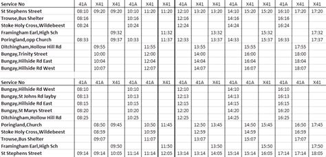 X41 Bus Timetable