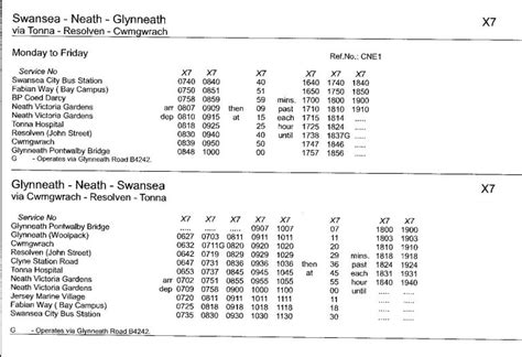 X7 Bus Timetable