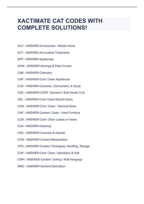 Xactimate Codes List