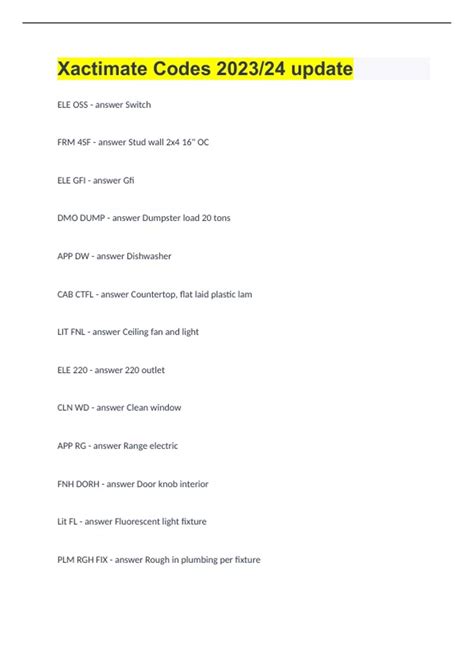 Xactimate Line Item Codes List
