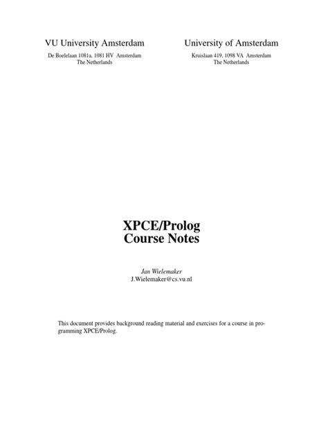 Read Online Xpce Prolog Course Notes 