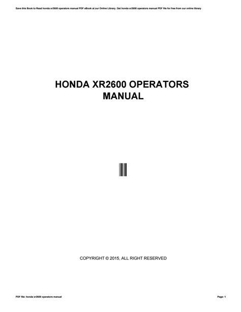 Full Download Xr2600 Honda Owners Manual File Type Pdf 