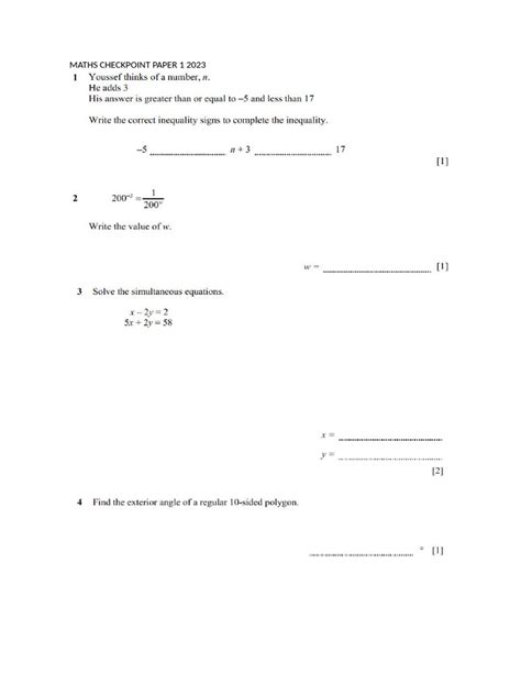Xtreme Papers Checkpoint Maths Paper 1 2013
