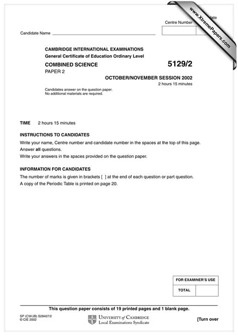 Xtremepapers 5129 Combine Science Multiple Choice 2012