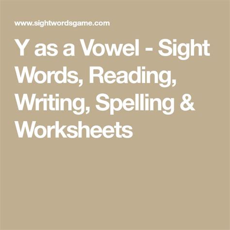 Y As A Vowel Sight Words Reading Writing Y As A Vowel Worksheet - Y As A Vowel Worksheet